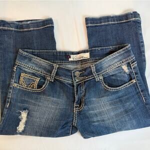 Vigoss Capri Jeans Women’s Distressed Stretch Denim Cropped Mid Rise Size 5